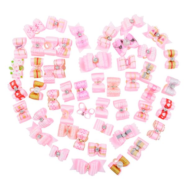 

new 10pcs/lot pet cat dog hair bows with rubber bands grooming accessories cute pets assorted headwear for small dogs 8 styles
