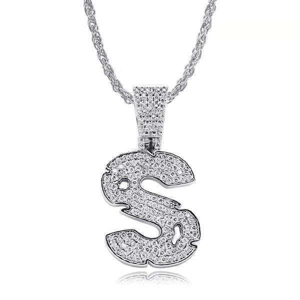 

fashion-26 letters iced out pendant necklaces for men women luxury designer capital letter mens necklace 18k gold plated gold chains jewelry, Silver