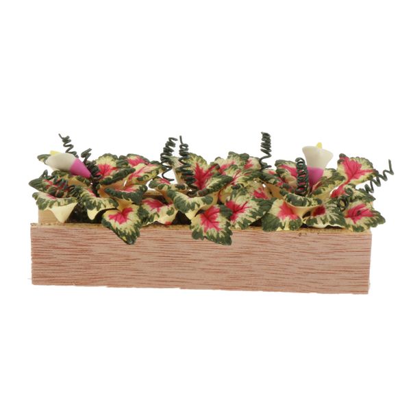 

1/12 dollhouse miniature clay plant flower with wooden pot garden decor