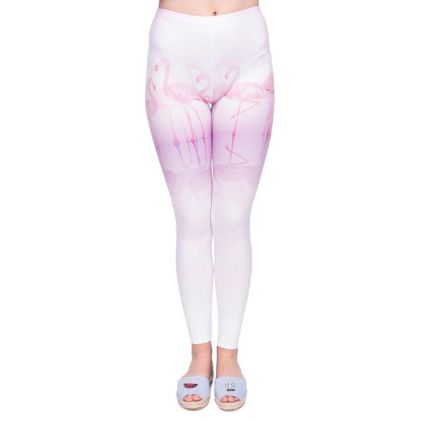 

flamingo series women legging pinkfloor printing leggings fashion elegant high waist woman pants#3, Black