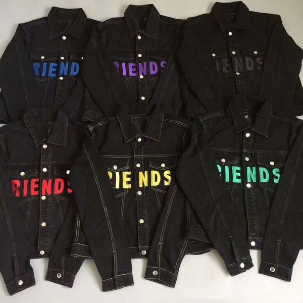 

19fw new style classic red jean jacket friends letter printing pop women men designer jacket hip hop skateboard coat 6 colors, Black;brown