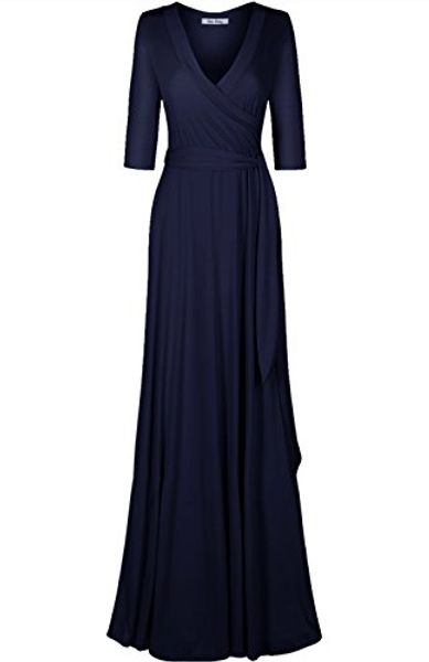 

bon rosy women's 3/4 sleeve classic paris maxi wrap dress, Black;gray