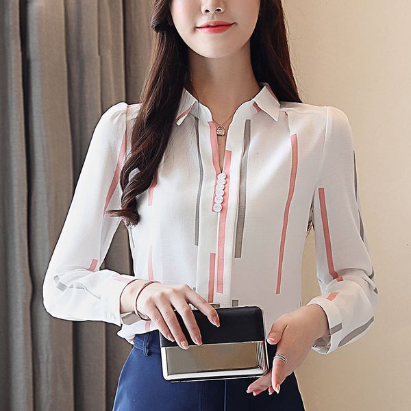 

chiffon blouses womens new autumn women shirts striped long sleeved woman v neck ol style style slim blusa 0973 30, White