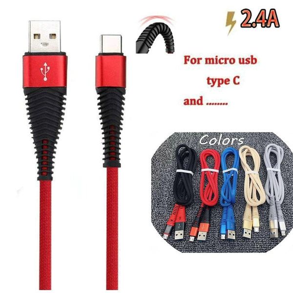 

high resistance 1m 3ft sync data charge cord 2.4a fast charging usb data cable micro usb type c cable for samsung s9 s10 p30 universal cable
