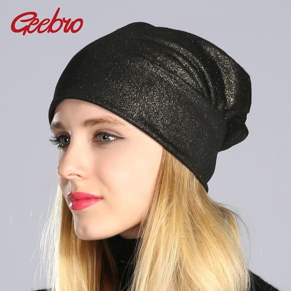 

geebro new spring knitted beanie women's hats shine metal material casual solid beanies for men balaclava gorro mujer
