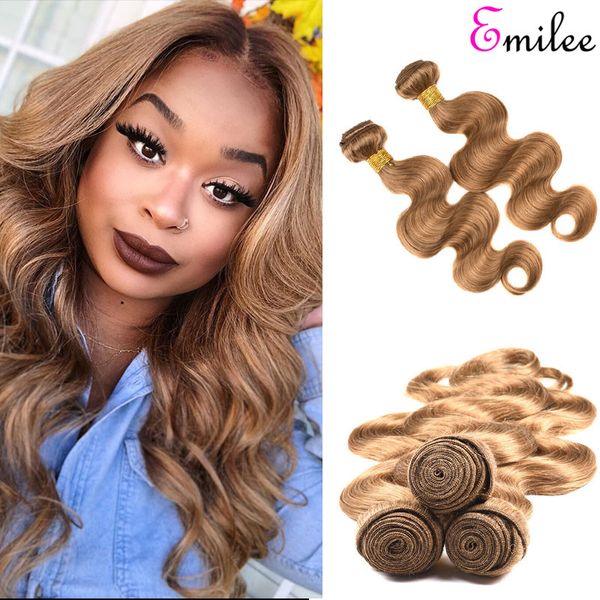 

emilee light brown 27# colored hair brazilian blonde body wave remy hair bundles with closure colored 27 remy hair weaves, Black