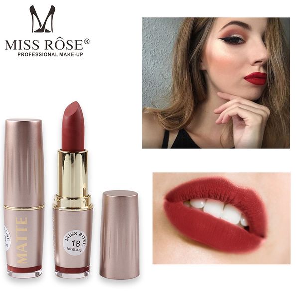 Acheter Hot Vente Miss Rose Tube Doré Mat Bouche Rouge Brique Rouge Tante Couleur Rouge à Lèvres Ne Blanchissant Pas Rouge à Lèvres 18 Couleurs De