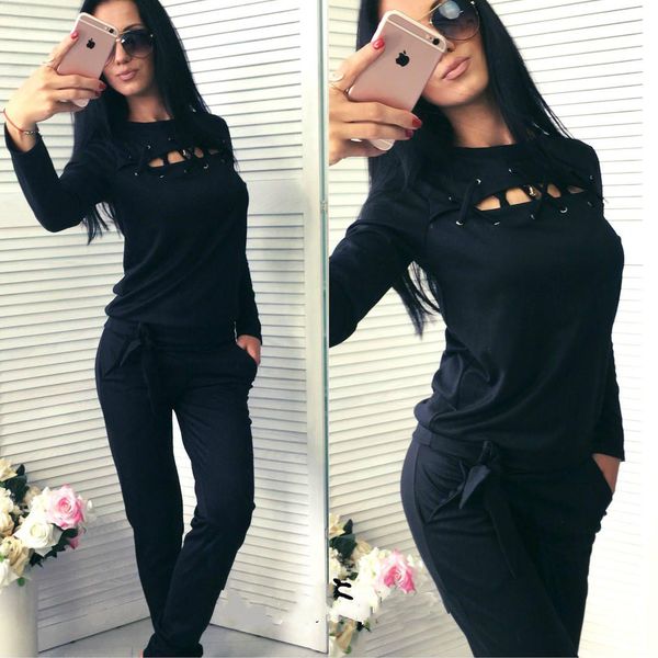 

new pattern long sleeve twinset leisure athletic wear suit 2 piece set women, White