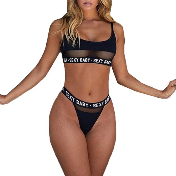 

Underwear G-String Set Swimwear Free Women Letter Solid Patchwork Sexy Seamless Fashion Black White Swimwear Size M-3XL