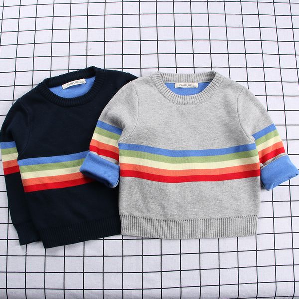 

2018 new style spring boys cotton thread sweater baby kids jumper striped 100% cotton autumn knitted clothes coats, Blue