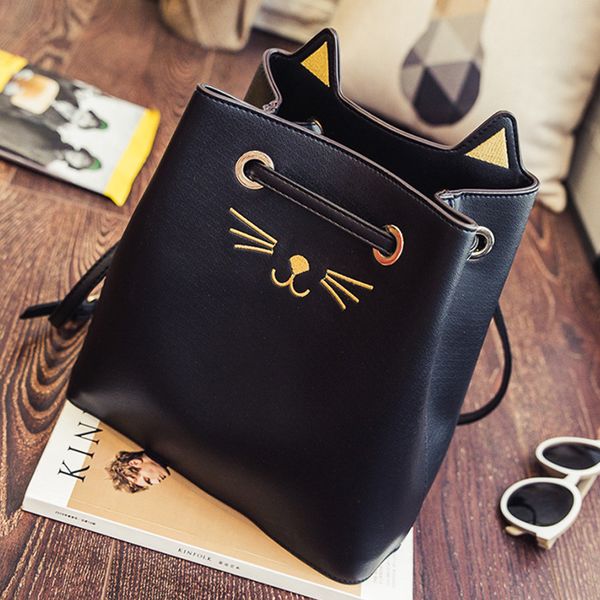 

women girls cat casual versatile shoulder bag personality drawstring travel large bags bolso de las seÃ±oras