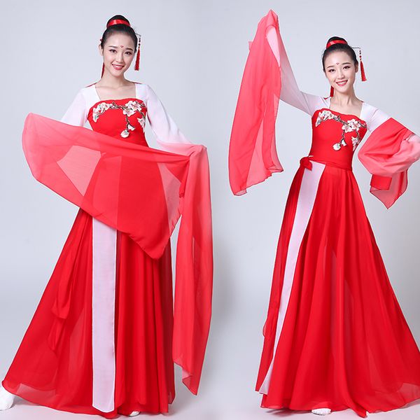 

dance clothes sleeves elegant classical dance costume costumes female 2019 new fresh and elegant chinese style, Black;red
