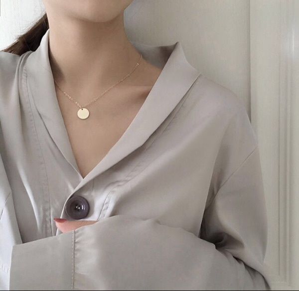 

the more simple the more good-looking small circle piece very fine chain temperament fund clavicle minimalist chain necklace, Silver