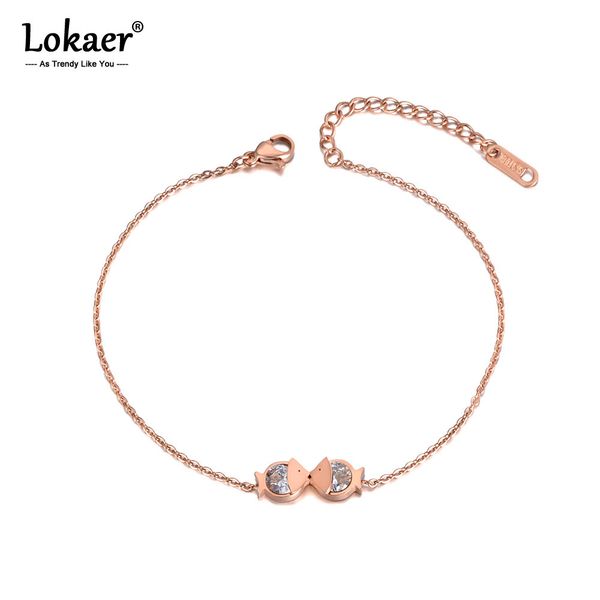 

lokaer bohemia rose gold beach charm anklet foot jewelry stainless steel double lucky fish chain & link anklets for women a19015, Red;blue