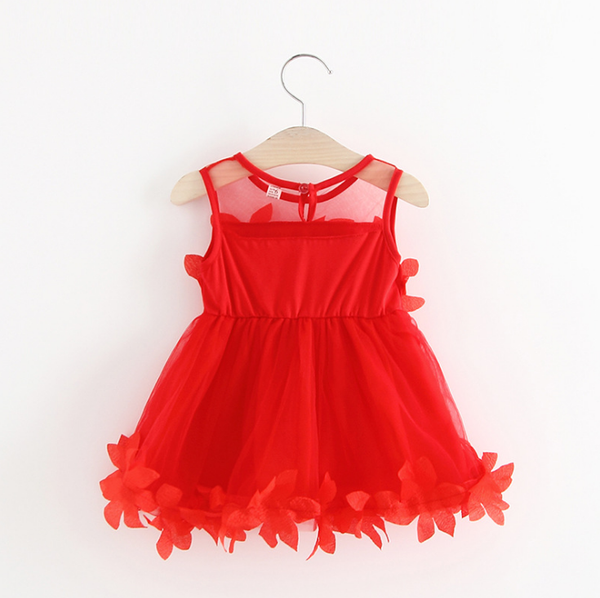 

korean version of children's skirt wholesale summer dress solid color chest large petal dress letter princess, Red;yellow