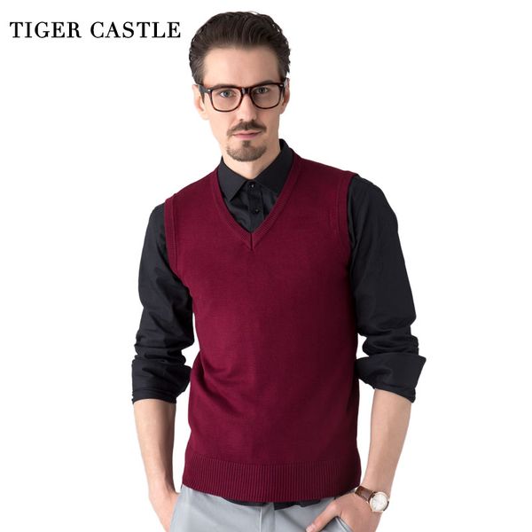 

tiger castle men sleeveless sweater vest classic slim business men's knitted sweater autumn winter brand male, Black;white