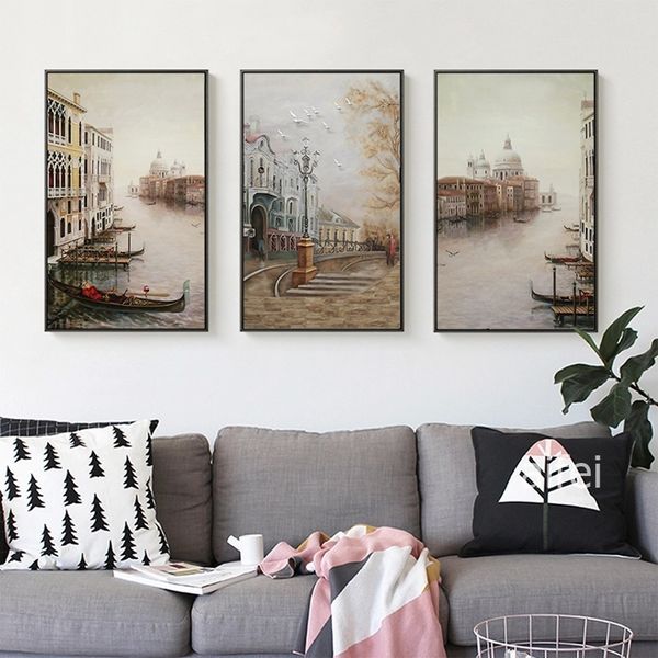 

nordic water city landscape canvas paintings modular wall art pictures for living room modern home decoration poster no framed