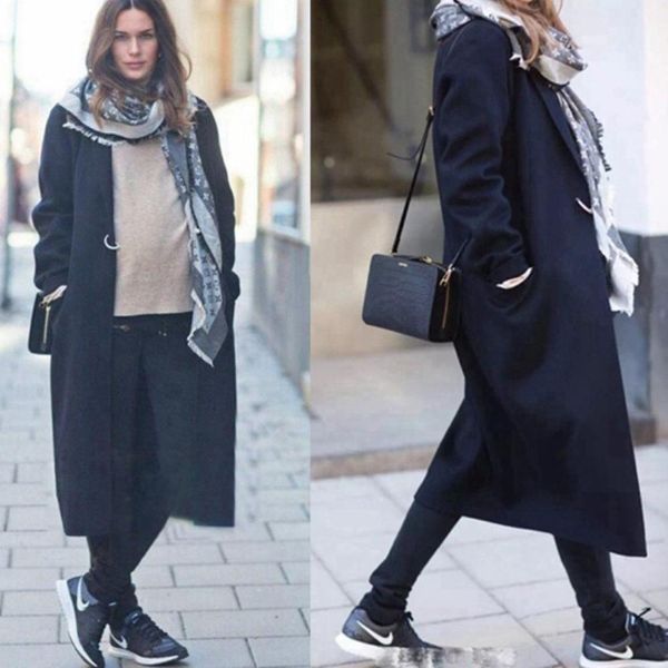 

2019 coat women wool plus size winter vintage solid lapel button coat cashmere woolen winter abrigos mujer invierno, Black