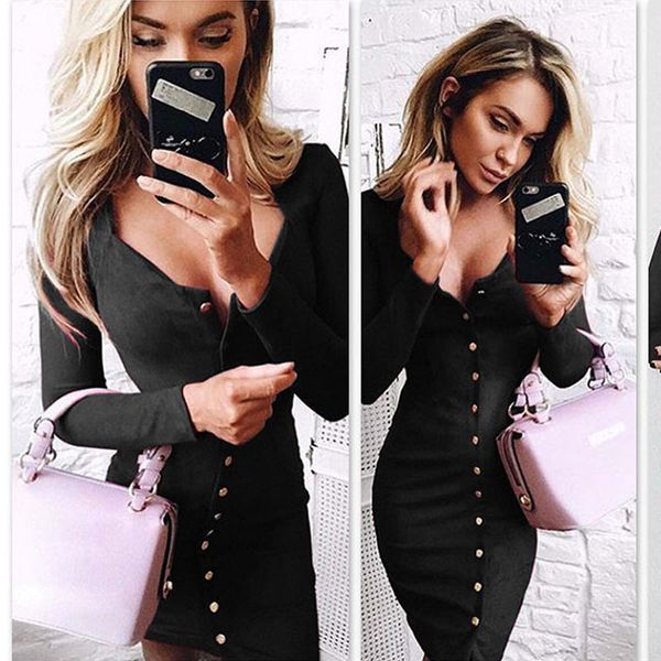 

summer evening party long sleeve mini dresses fashion women clothes bandage bodycon long sleeve v-neck one pieces, Black;gray