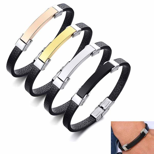 

bangle minimalist trendy men's bracelet microfiber leather + titanium steel for male birthday gift 4 colors, Black