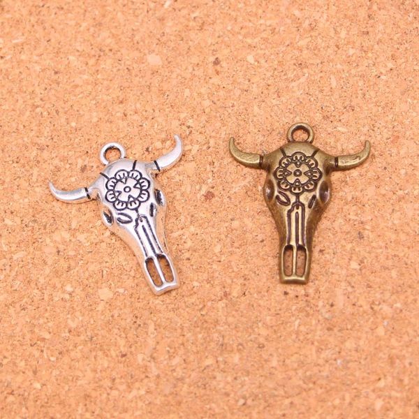 

15pcs antique skull bull ox head silver plated charms pendants for jewelry making diy handmade craft 32*26mm, Bronze;silver