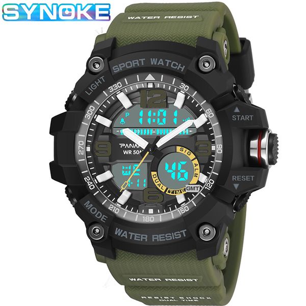 

synoke sports men digital watches fashion led waterproof dual time male electronic wristwatches relogio masculino, Slivery;brown