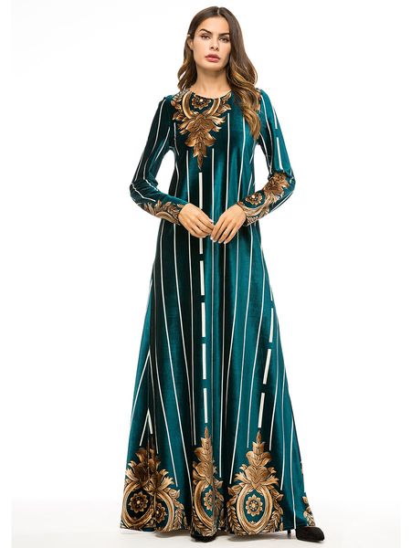 Mulheres de veludo vestido de inverno muçulmano abaya maxi dress imprimir floral geométrica longo robes kimono solto ramadan árabe islâmico clothing