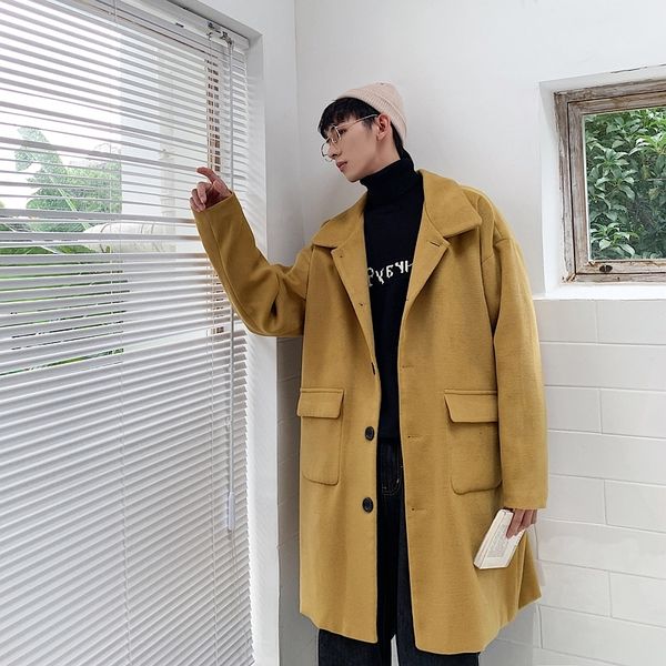

2019 autumn and winter new korean version of the college wind couple solid color casual long coat, Black