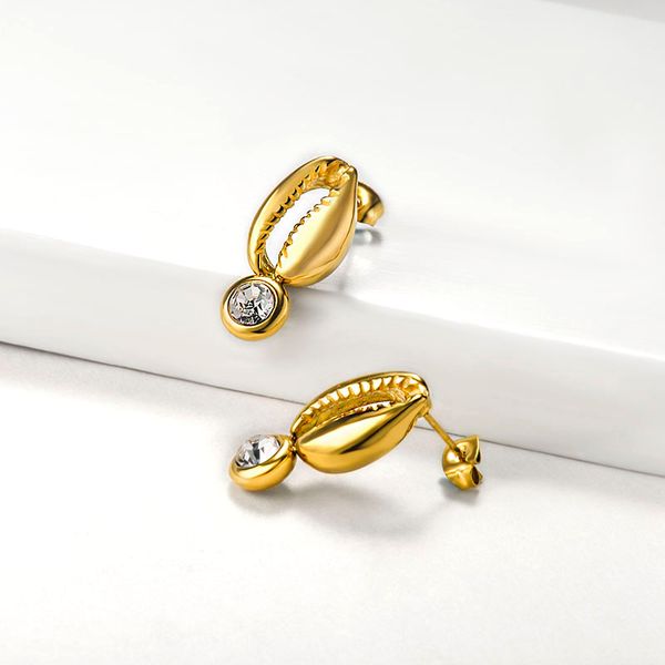 

baoyan boho stainless steel shell earrings metal cowrie seashell stud earrings 2019 bohemian small gold shell for women, Golden;silver