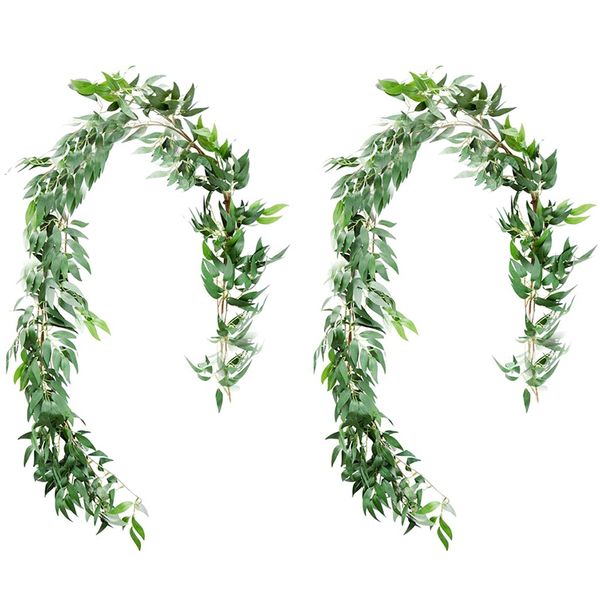 

5.6 feet willow leaves garland, artificial greenery wedding vines faux flower wreath wedding backdrop, greenery table runner, ar