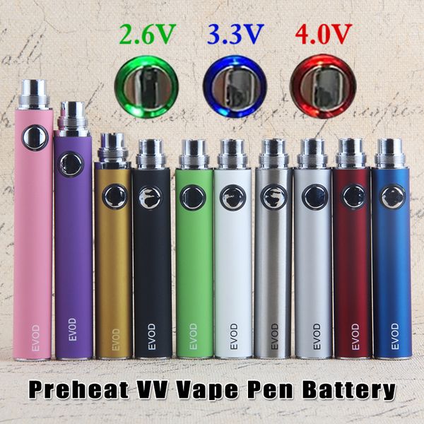 Предварительный нагрев VV Evod Vapor Pen Регулируемое напряжение eCig 510 Thread Ego Аккумулятор 650/900/1100 мАч для Dab Wax Oil Vaporizer Tank