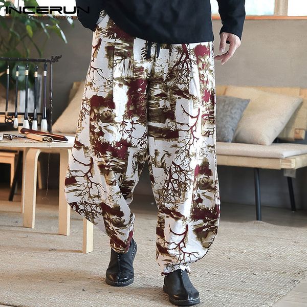 

incerun men harem pants streetwear hiphop printed ethnic pantalon hombre 2019 loose vintage drop crotch pants trousers men s-5xl, Black