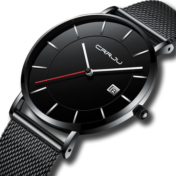 

crrju luxury ultra thin watch men stainless steel wrist watch auto date waterproof sport men's relogio masculino, Slivery;brown