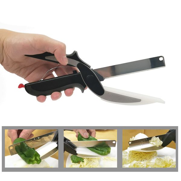 

smart multi-function clever scissors cutter 2 in 1 cutting board utility cutter stainless steel ourdoor smart vegetable knife