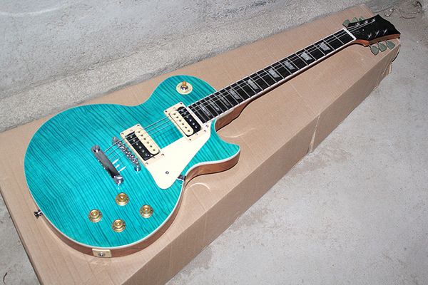 

flame maple veneer blue body electric guitar with rosewood fingerboard,body binding,can be customized as request