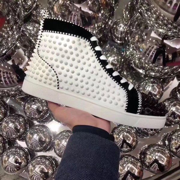 

белая натуральная кожа высокие верхние шипы кроссовки для красной нижней обуви женщины, мужчины шпильки тренер дизайнер ходьба, мода красная, Black