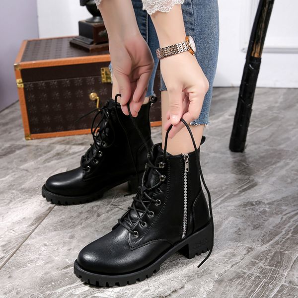 

motorcycle boots ladies vintage combat autumn boots army punk goth women women biker pu leather short jkm8, Black