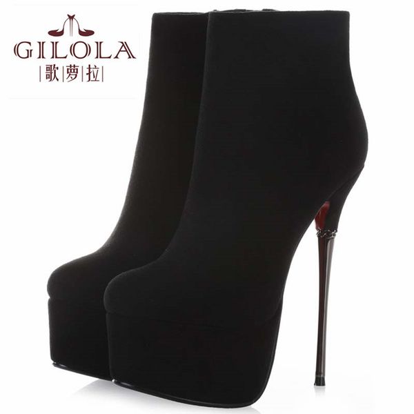 

gilola 16cm super high heels ankle platform women boots shoes woman autumn winter botas thin heels black #y0116052q