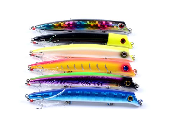 

new cotton cordell pencil popper lure 12.8cm 15.4g 'tail down' bobbing target bait hook with feather