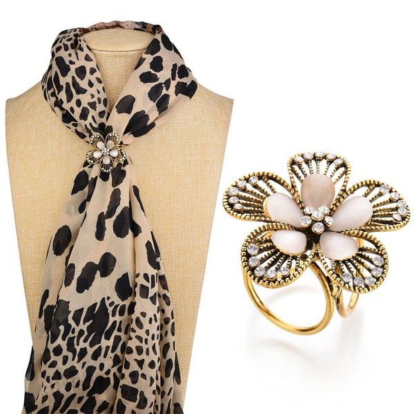 

sexemara vintage stylish crystal flowers brooches for women camellia boutonniere opal tricyclic scarf buckle, Gray