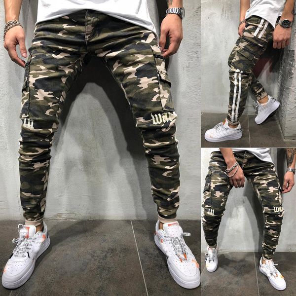 

2019 mens pants for male casual sweatpants hip hop pant men's fashion slim camouflage printed stitching striped harem pant 28-34, Black