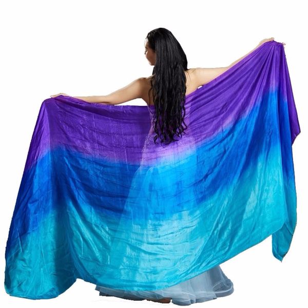 

100% silk performance belly dance veil gradient colors light texture rectangular hand scarf for women, Black;red