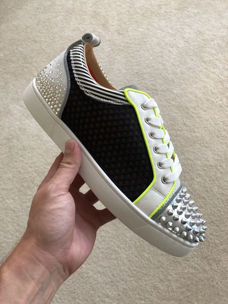

famous designer women,men leisure flats red bottom sneakers junior spikes strass igh quality leisure men mesh breather low cut trainers, Black