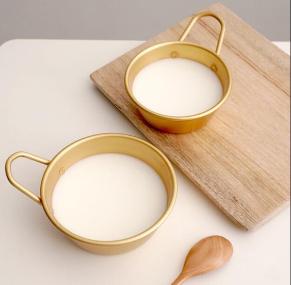 

gold color korean traditional aluminum round rice bowl wine cup with handle for korean rice wine cup