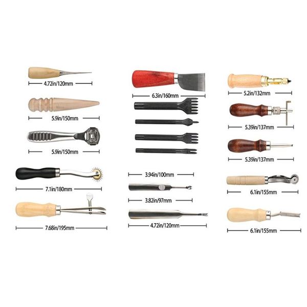 

new 18pcs leather craft punch tools kit set stitching carving working sewing saddle groover leather craft diy tool qiang