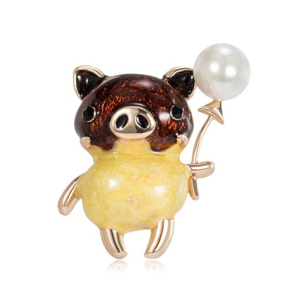 

creative korean style cartoon lovely pig brooches jewelry drop oil metal brooch simulated pearl accessory brooches for women, Gray