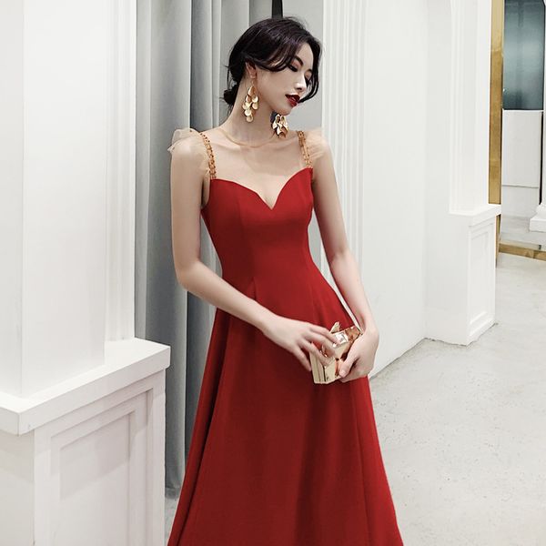 

sling thin retro red toast dress engagement party party dress skirt dating evening dress skirt female, White;black
