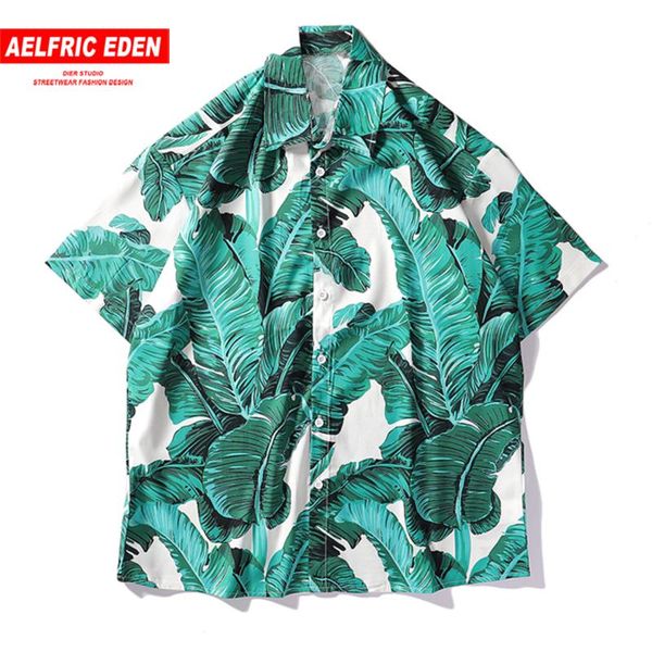 

aelfric eden tropical plant print hawaii men shirts summer beach short sleeve hip hop loose 2020 oversize shirts turquoise, White;black