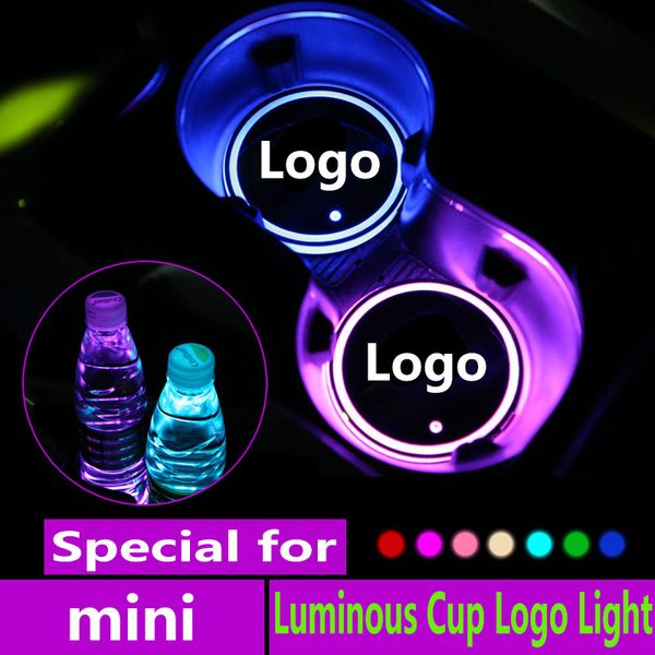 

2x led car logo cup lights for mini cooper one s r50 r53 r58 r59 r60 clubman countryman jcw f55 f56 drinks holders accessories