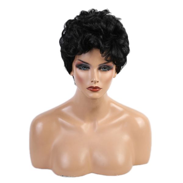 

fashion curly wig for white women pixie cut black daily full wigs w/ wig cap